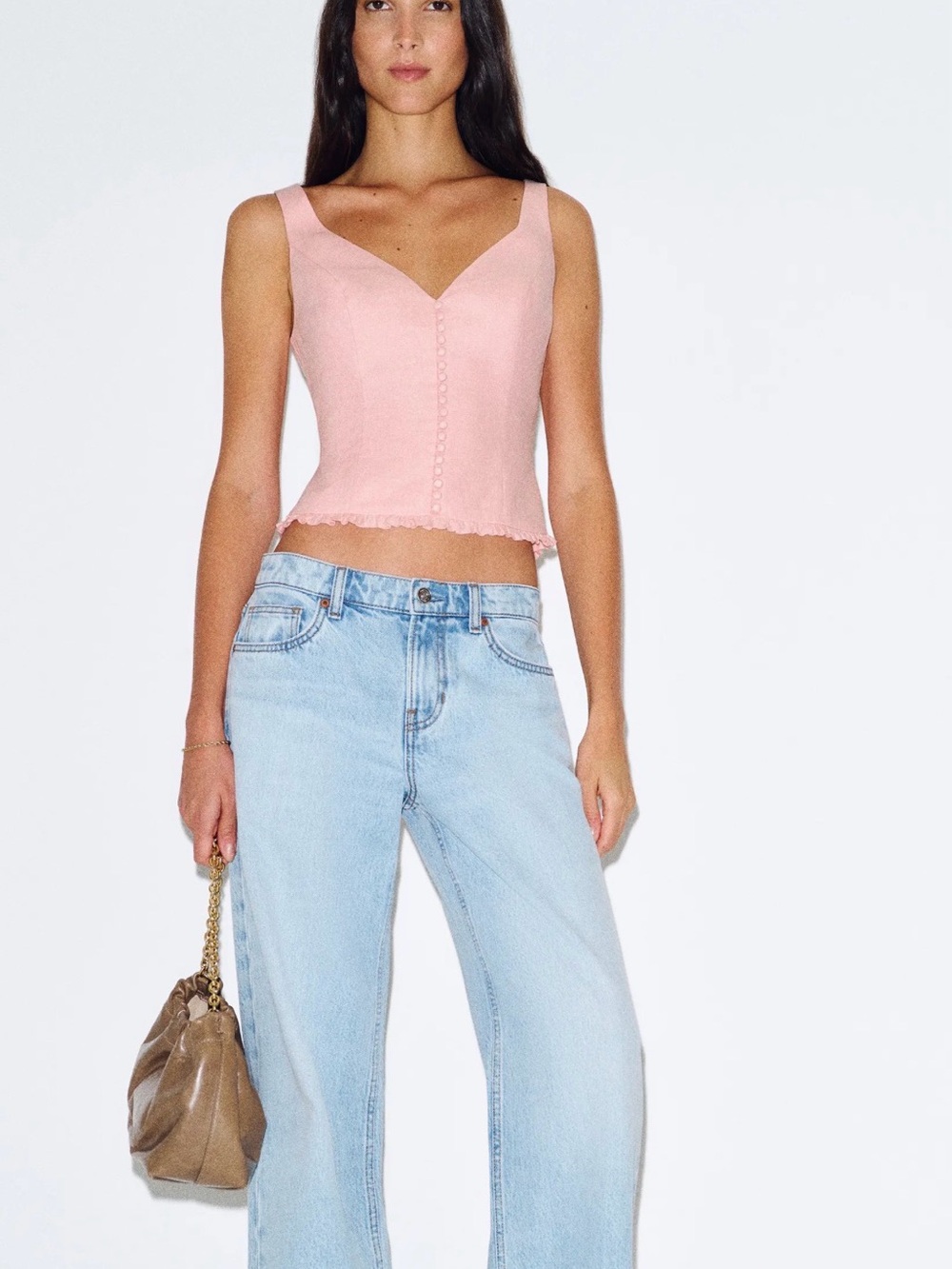 Reformation Blush Pink Button-Front Cropped Tank